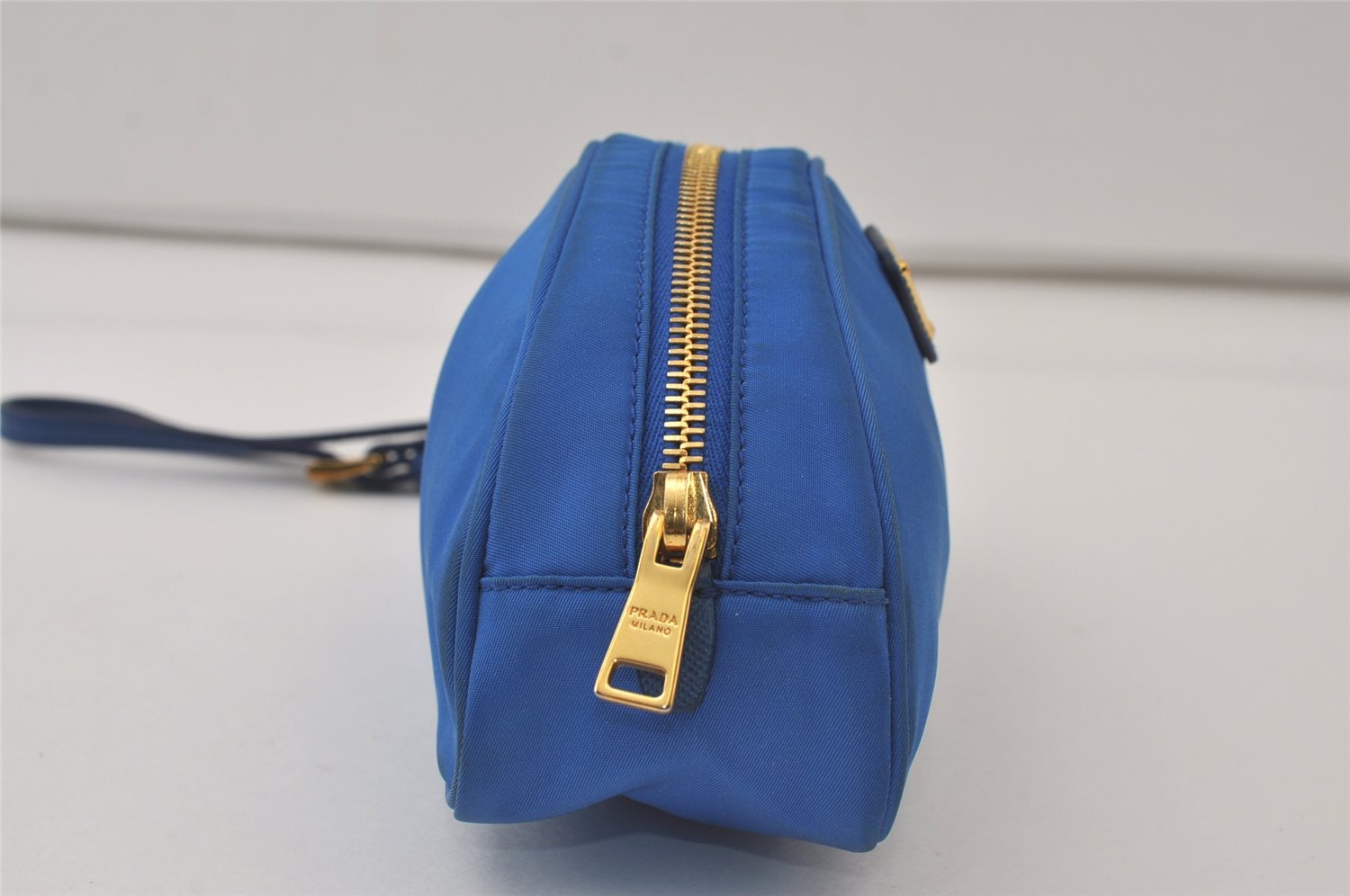 Authentic PRADA Vintage Nylon Tessuto Saffiano Leather Pouch Purse Blue 9216J