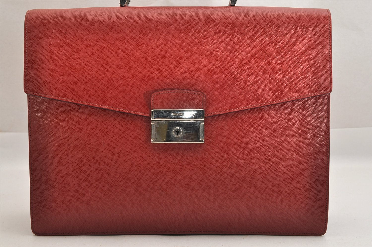 Authentic PRADA Vintage Saffiano Leather Nappa Briefcase Business Bag Red 9217J