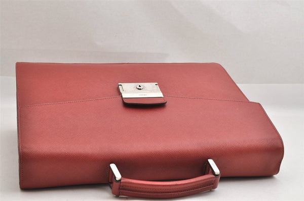 Authentic PRADA Vintage Saffiano Leather Nappa Briefcase Business Bag Red 9217J