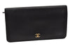 Authentic CHANEL Vintage Calf Skin Long Wallet Purse Black CC Logo 9218I