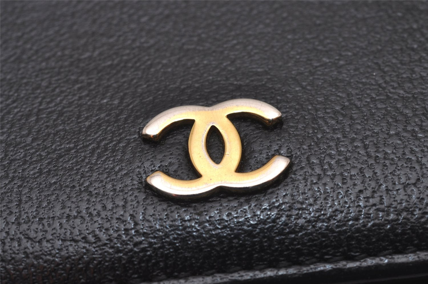 Authentic CHANEL Vintage Calf Skin Long Wallet Purse Black CC Logo 9218I