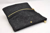 Authentic PRADA Vintage Flower Pattern Wool Clutch Hand Bag Purse Black 9218J