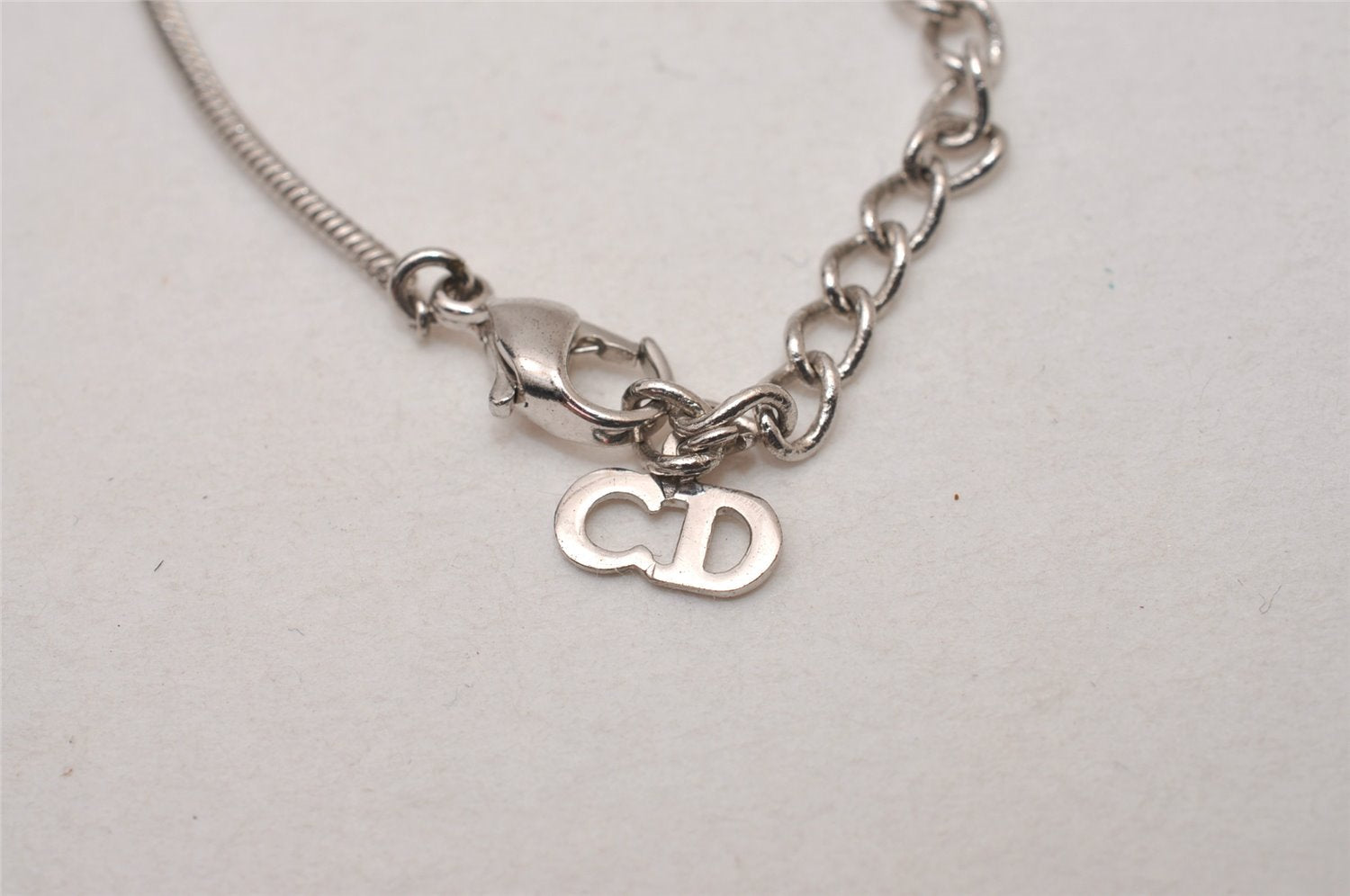 Authentic Christian Dior Silver Tone Chain Pendant Necklace CD 9220I