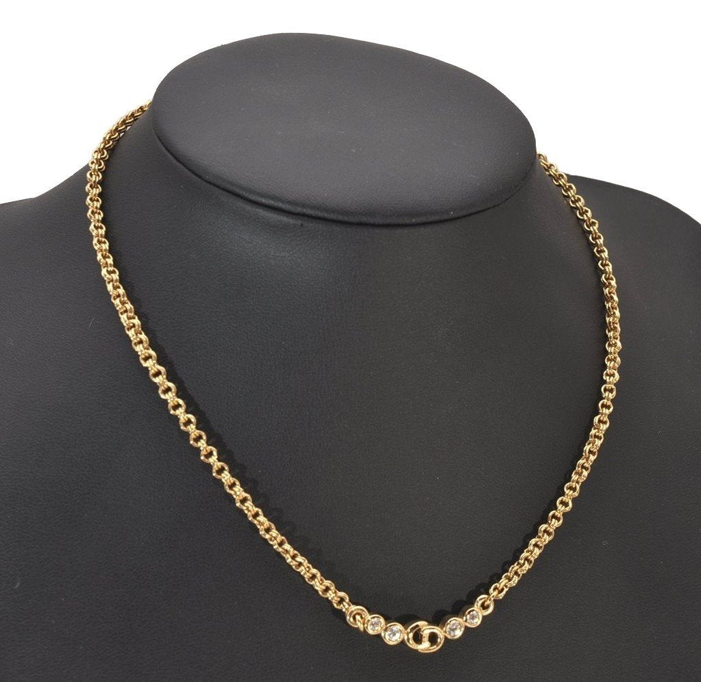 Authentic Christian Dior Gold Tone Rhinestone Chain Pendant Necklace CD 9221I