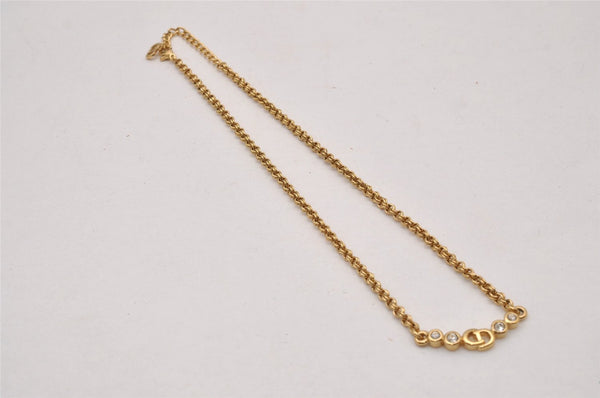 Authentic Christian Dior Gold Tone Rhinestone Chain Pendant Necklace CD 9221I