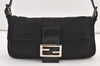 Authentic FENDI Mamma Baguette Shoulder Hand Bag Jersey Leather Black 9222J