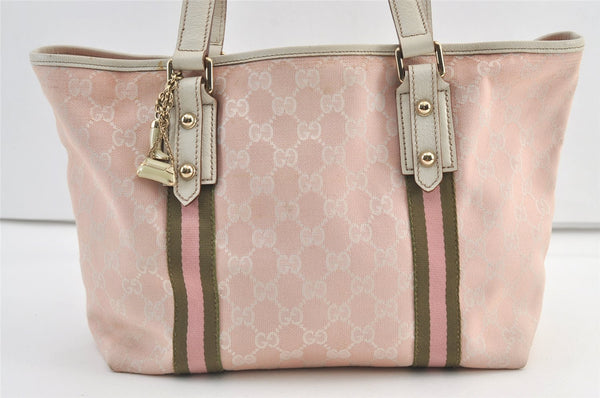 Authentic GUCCI Sherry Line Shoulder Tote Bag GG Canvas Leather Pink 9226J