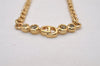 Auth Christian Dior Gold Tone Rhinestone Chain Pendant Necklace CD Box 9232I