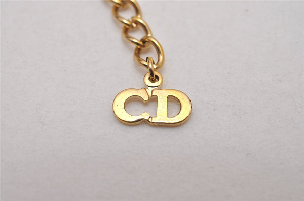 Auth Christian Dior Gold Tone Rhinestone Chain Pendant Necklace CD Box 9232I