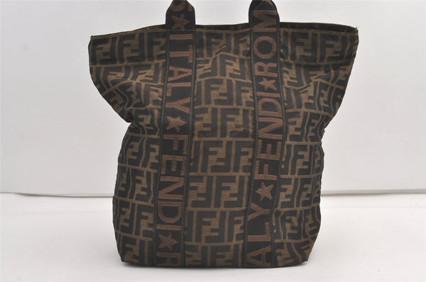 Authentic FENDI Vintage Zucca Hand Tote Bag Nylon Leather Brown 9232J