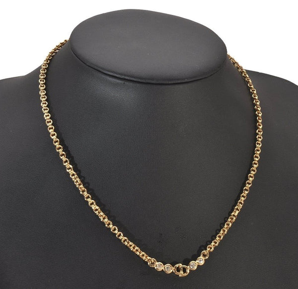 Authentic Christian Dior Gold Tone Rhinestone Chain Pendant Necklace CD 9235I