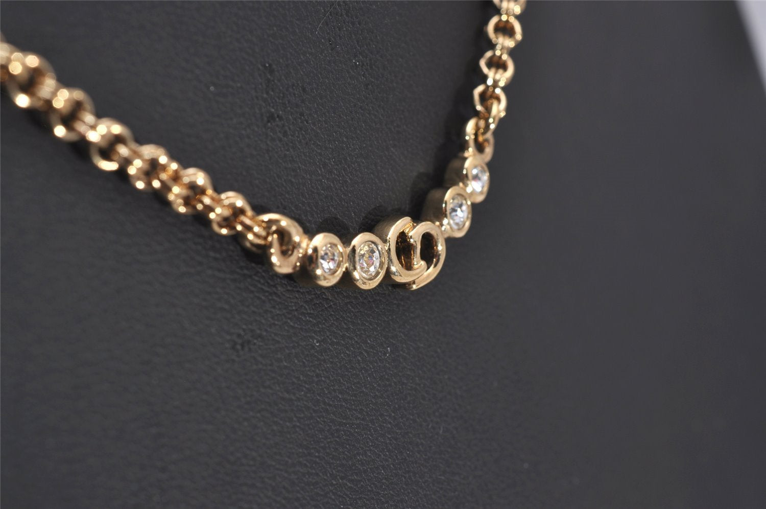 Authentic Christian Dior Gold Tone Rhinestone Chain Pendant Necklace CD 9235I