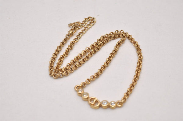 Authentic Christian Dior Gold Tone Rhinestone Chain Pendant Necklace CD 9235I