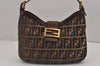 Authentic FENDI Zucca Shoulder Hand Bag Purse Velour Leather Brown 9235J