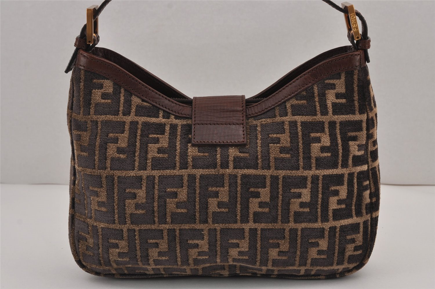 Authentic FENDI Zucca Shoulder Hand Bag Purse Velour Leather Brown 9235J