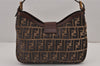 Authentic FENDI Zucca Shoulder Hand Bag Purse Velour Leather Brown 9235J