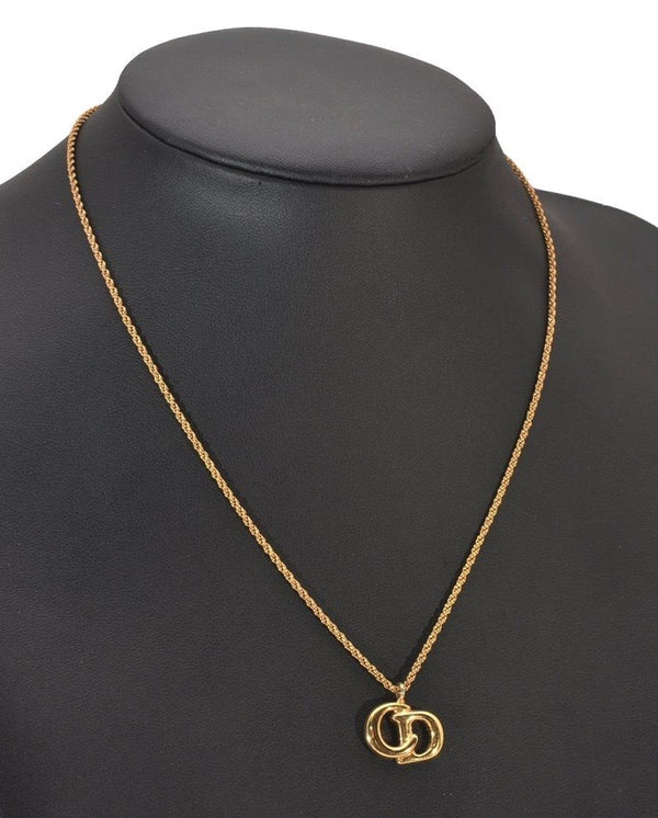 Authentic Christian Dior Gold Tone Chain Pendant Necklace CD 9236I