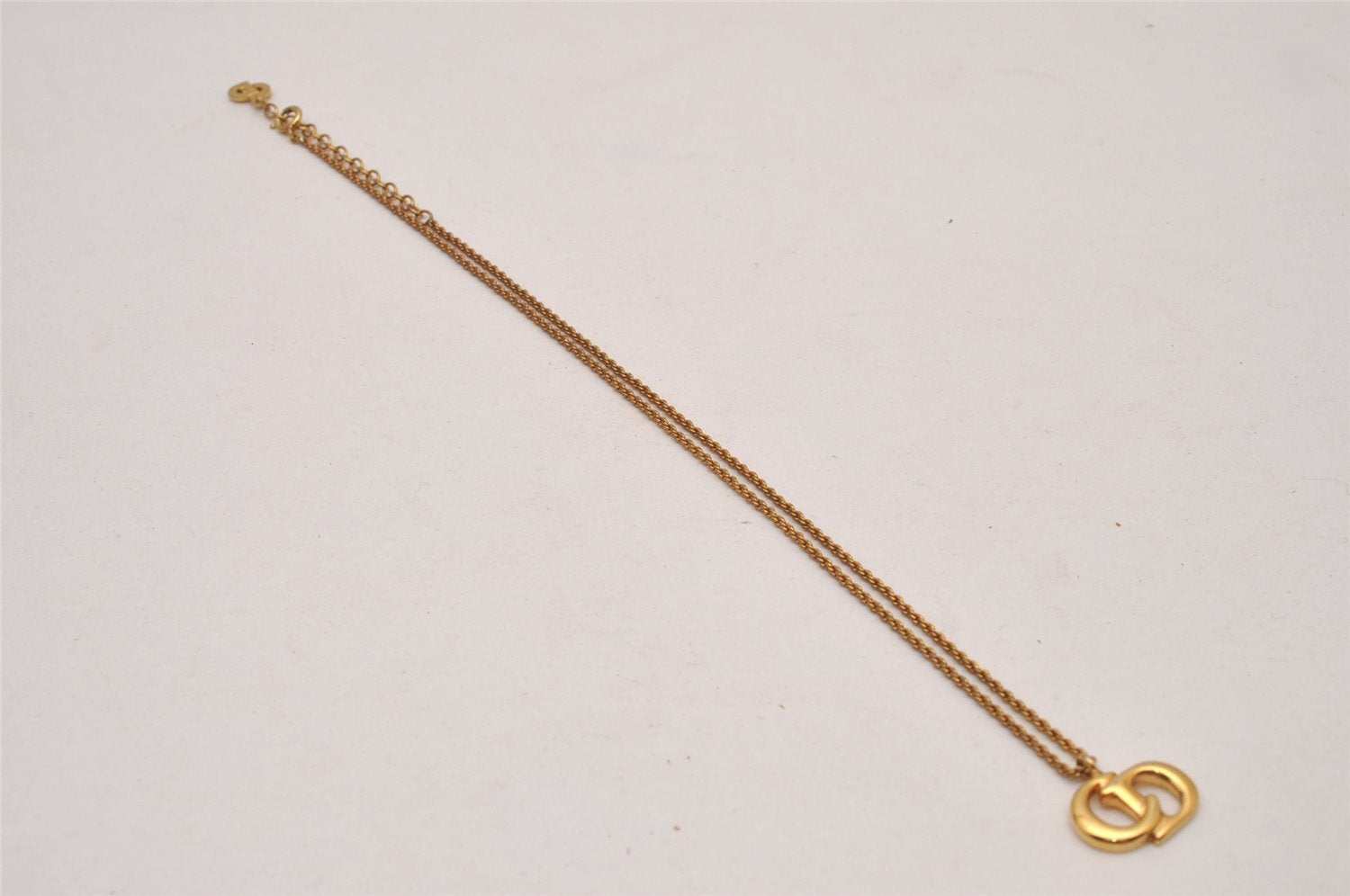 Authentic Christian Dior Gold Tone Chain Pendant Necklace CD 9236I