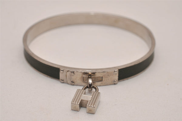 Authentic HERMES Vintage Kelly H Logo Bangle Bracelet Silver Khaki Box 9237I