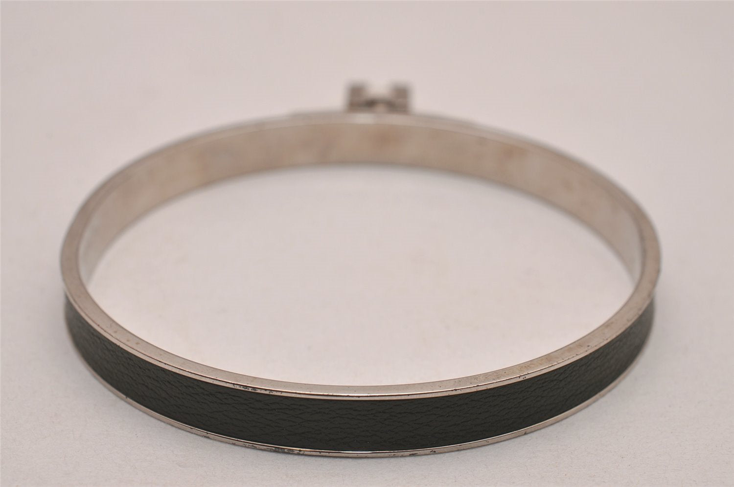 Authentic HERMES Vintage Kelly H Logo Bangle Bracelet Silver Khaki Box 9237I