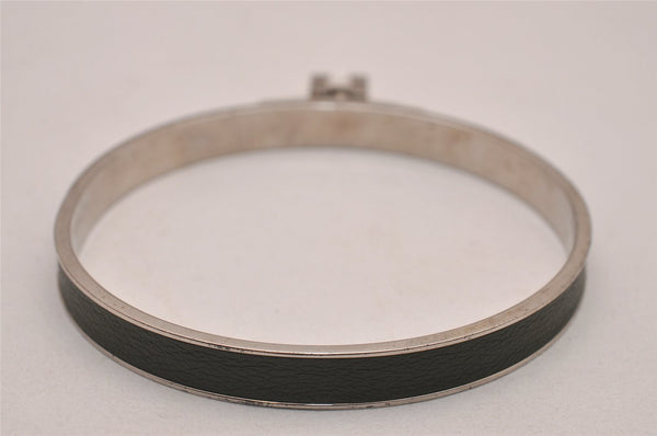 Authentic HERMES Vintage Kelly H Logo Bangle Bracelet Silver Khaki Box 9237I