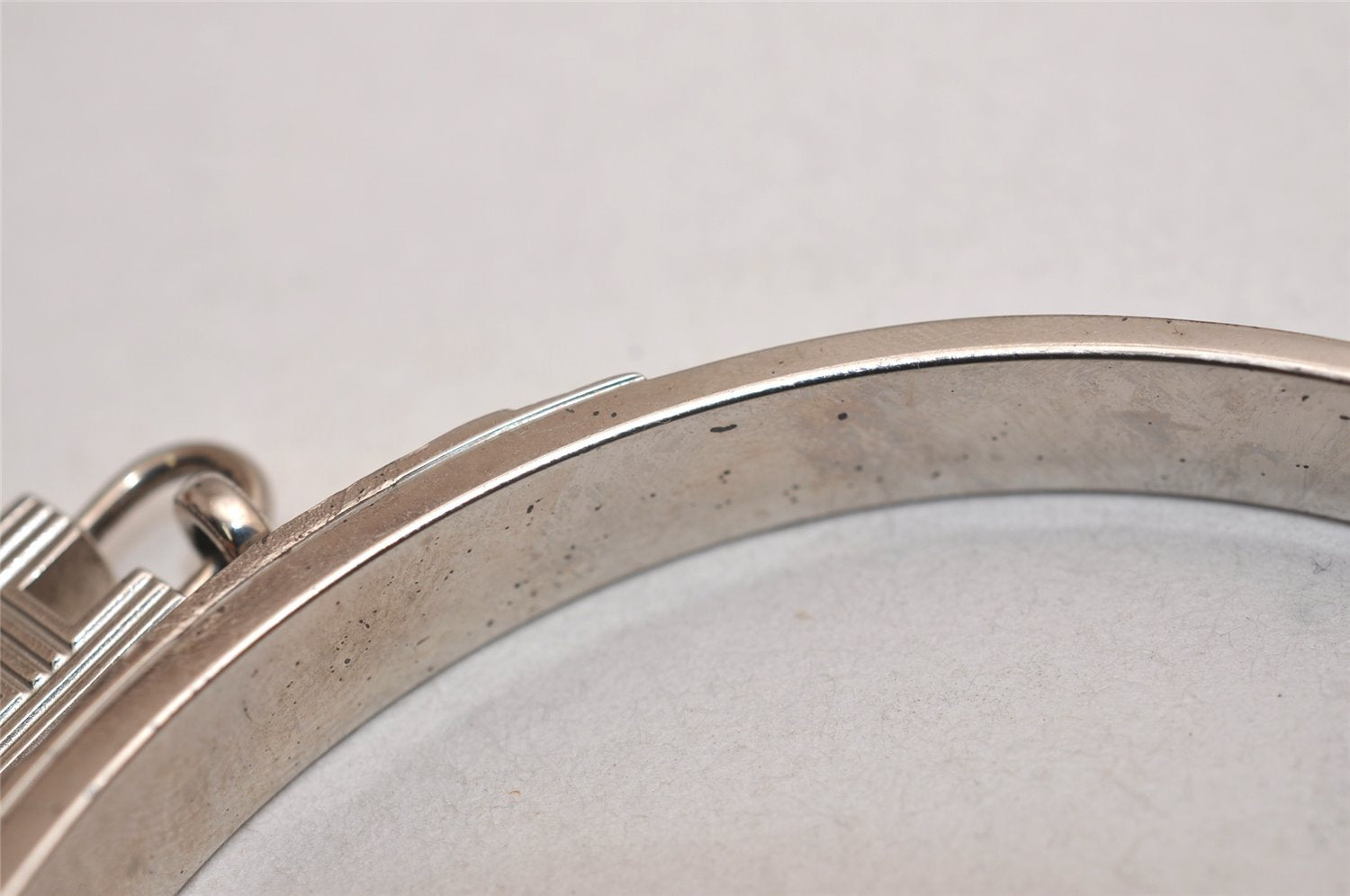 Authentic HERMES Vintage Kelly H Logo Bangle Bracelet Silver Khaki Box 9237I