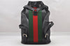 Authentic GUCCI Web Sherry Line Drawstring Backpack Leather Black Junk 9238I