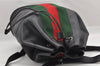 Authentic GUCCI Web Sherry Line Drawstring Backpack Leather Black Junk 9238I