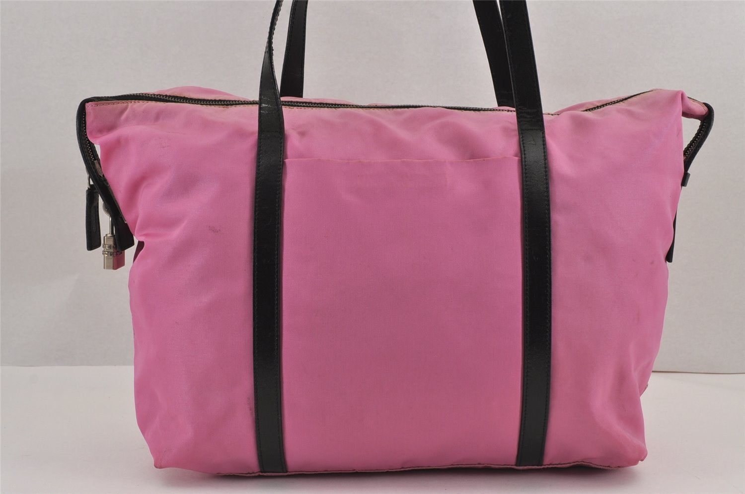 Authentic PRADA Vintage Nylon Tessuto Leather Shoulder Tote Bag Pink 9238J
