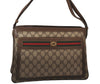 Authentic GUCCI Web Sherry Line Shoulder Bag GG PVC Leather Brown Junk 9241I