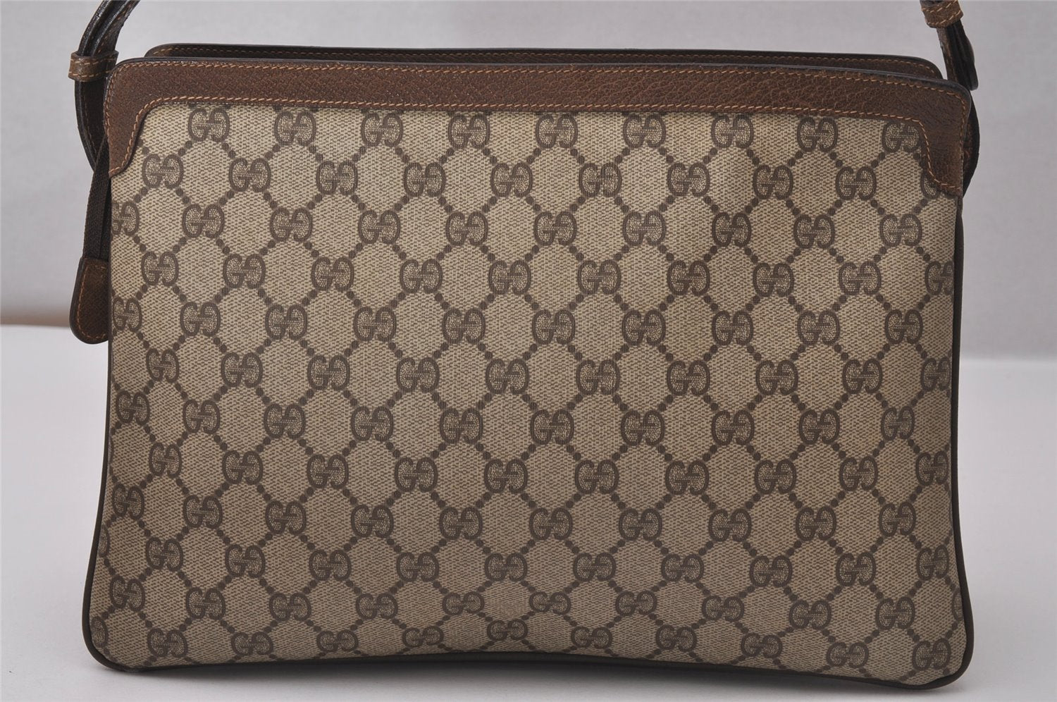 Authentic GUCCI Web Sherry Line Shoulder Bag GG PVC Leather Brown Junk 9241I