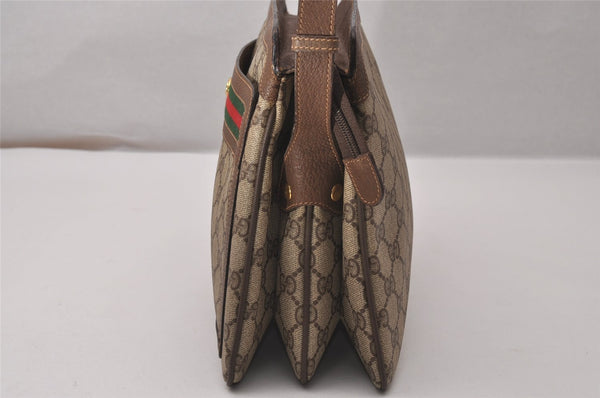 Authentic GUCCI Web Sherry Line Shoulder Bag GG PVC Leather Brown Junk 9241I