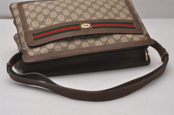 Authentic GUCCI Web Sherry Line Shoulder Bag GG PVC Leather Brown Junk 9241I