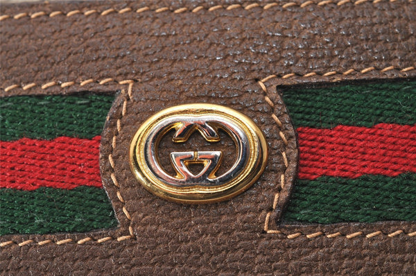 Authentic GUCCI Web Sherry Line Shoulder Bag GG PVC Leather Brown Junk 9241I