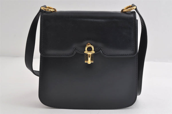 Authentic GUCCI Vintage Horsebit Shoulder Bag Purse Leather Navy 9243I