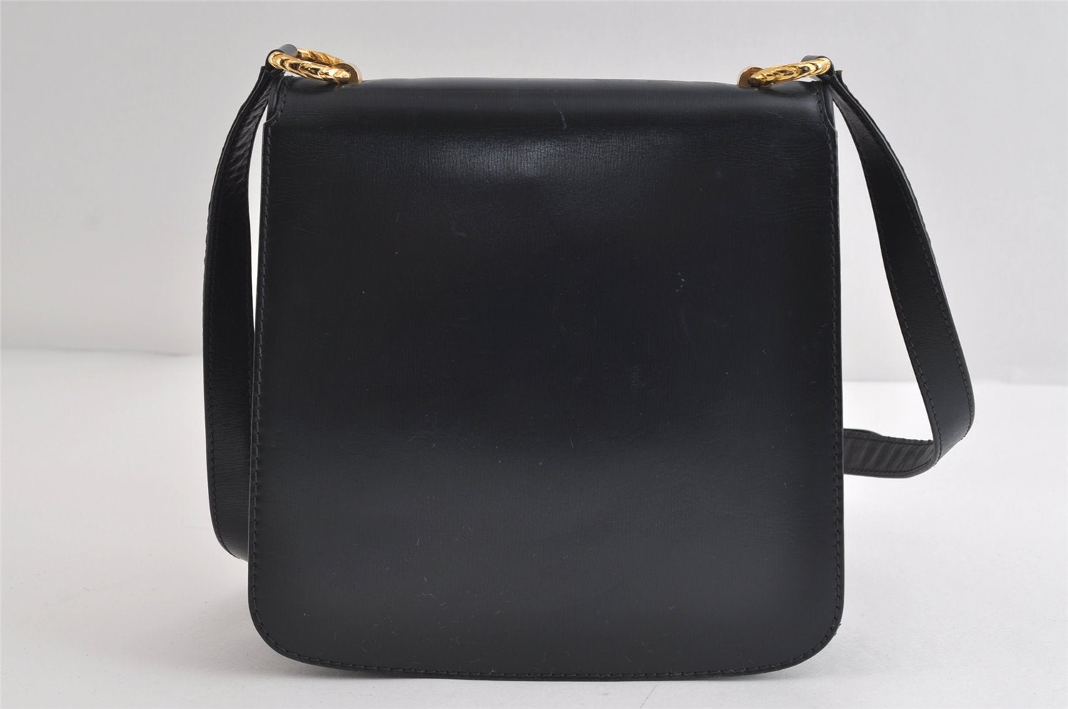 Authentic GUCCI Vintage Horsebit Shoulder Bag Purse Leather Navy 9243I