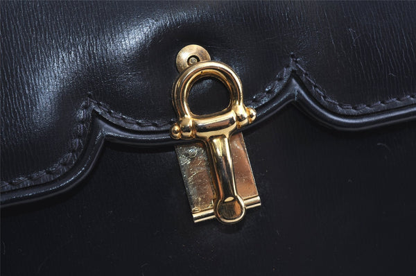 Authentic GUCCI Vintage Horsebit Shoulder Bag Purse Leather Navy 9243I