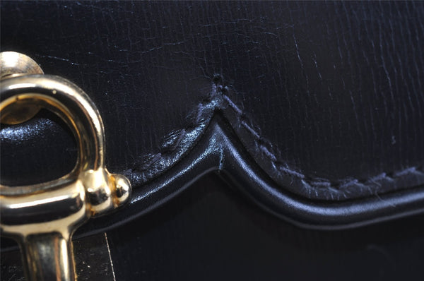 Authentic GUCCI Vintage Horsebit Shoulder Bag Purse Leather Navy 9243I