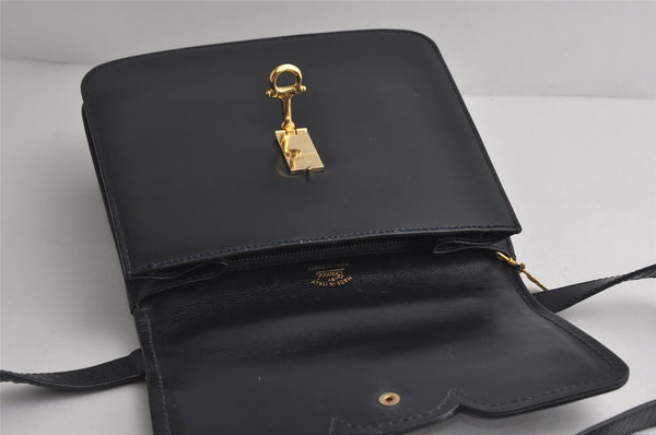 Authentic GUCCI Vintage Horsebit Shoulder Bag Purse Leather Navy 9243I
