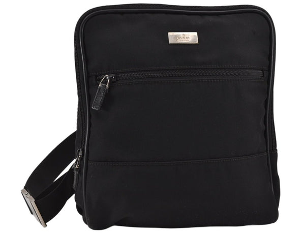 Authentic GUCCI Vintage Shoulder Cross Body Bag Purse Nylon Leather Black 9243J