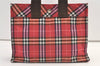 Authentic BURBERRY BLUE LABEL Vintage Check Hand Tote Bag Nylon Red 9244J