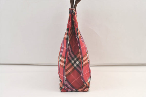 Authentic BURBERRY BLUE LABEL Vintage Check Hand Tote Bag Nylon Red 9244J