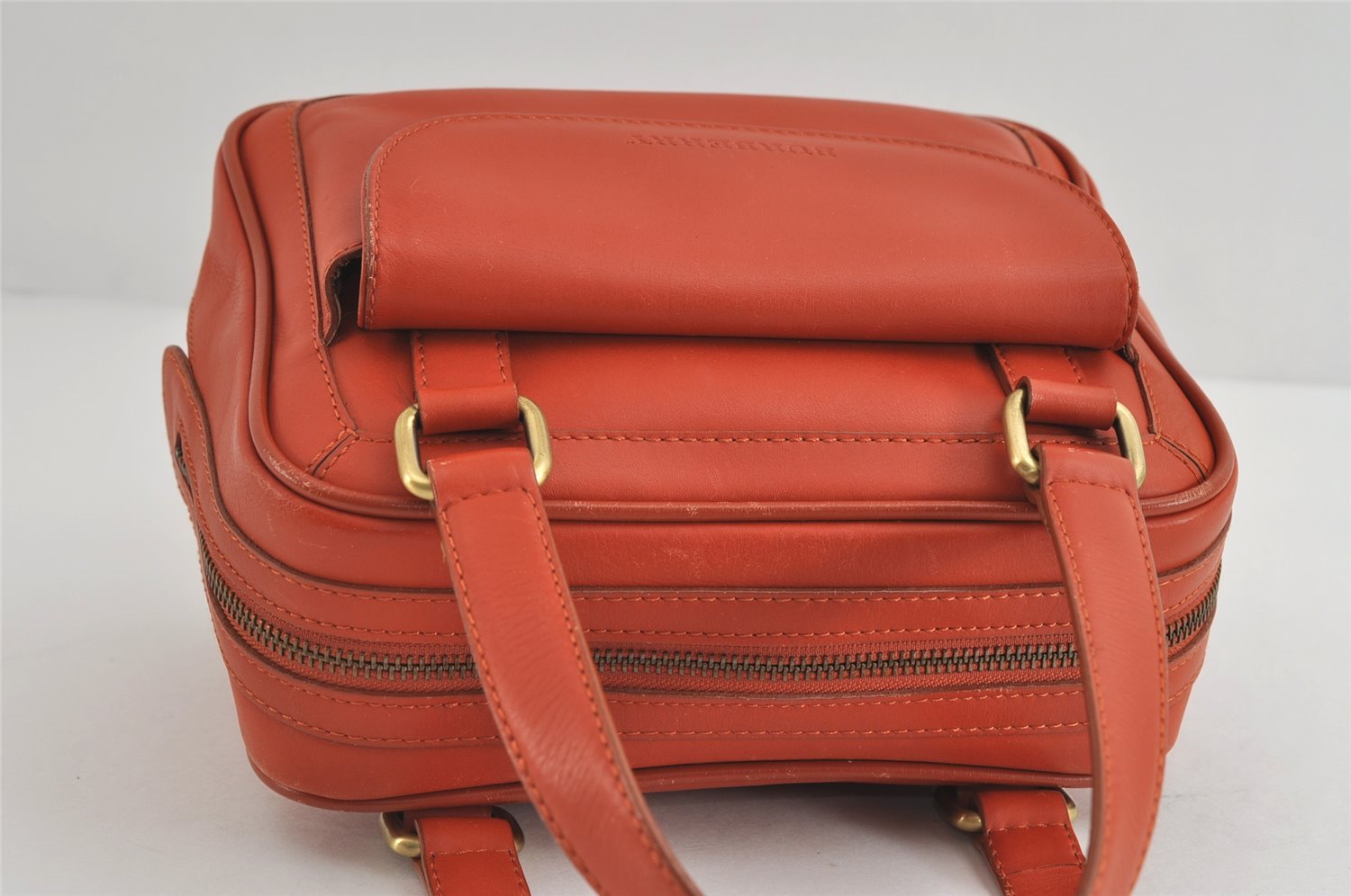 Authentic BURBERRY Vintage Leather Hand Bag Purse Orange 9248I