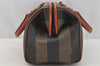 Authentic FENDI Pequin Hand Boston Bag Purse PVC Leather Brown Black 9249I