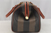 Authentic FENDI Pequin Hand Boston Bag Purse PVC Leather Brown Black 9249I