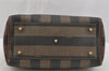 Authentic FENDI Pequin Hand Boston Bag Purse PVC Leather Brown Black 9249I