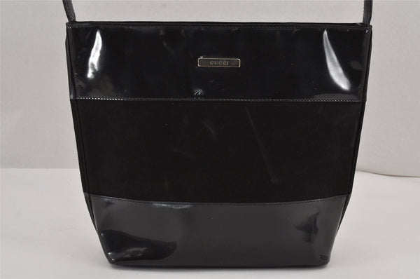 Authentic GUCCI Vintage Shoulder Hand Bag Purse Enamel Suede Black Junk 9249J