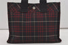 Authentic BURBERRY BLUE LABEL Check Hand Tote Bag Nylon Black Red 9250I