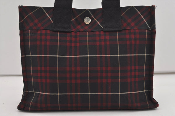 Authentic BURBERRY BLUE LABEL Check Hand Tote Bag Nylon Black Red 9250I