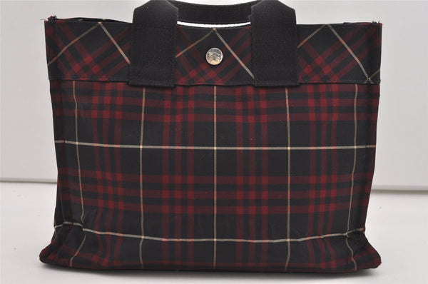 Authentic BURBERRY BLUE LABEL Check Hand Tote Bag Nylon Black Red 9250I